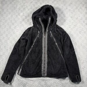 Kuhl Flight Jacket Womens Medium Black Full Zip Hooded Fuzzy Fleece Ladies M